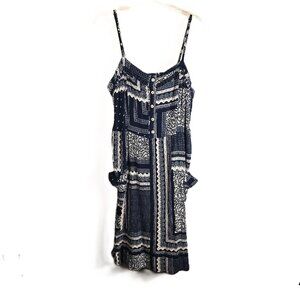 Knox Rose Womens Peasant Dress XL Blue Paisley Patchwork Boho Crochet Adj Straps